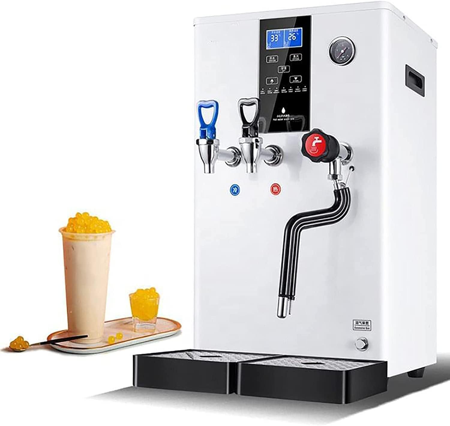 Commercial Steam Milk Frother 3000W Double Head Hot&Cold Water Heaters,20L Steam Milk Foam Machine Adjustable Temperature Control Milk Tea Equipment