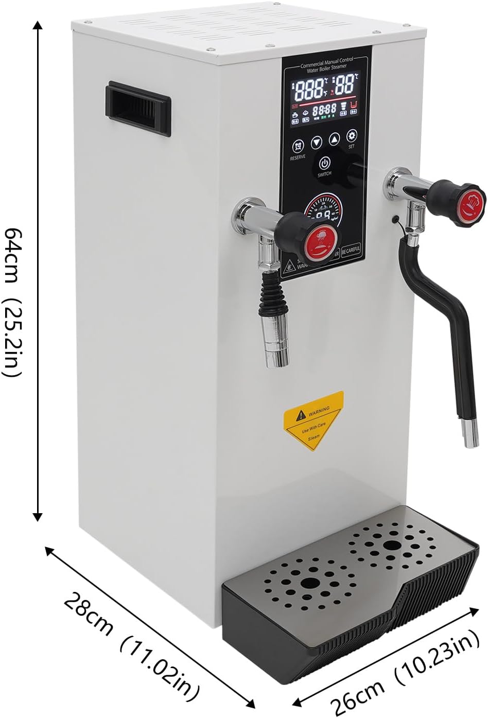 Milk Frother, 12L Commercial Hot Water Dispenser with Inlet Pipe Drip Tray Fixed Time Water Boiler 3000W Electric Water Steamer Dispenser for Heat Beverages Extract Tea Brew Milk (White)