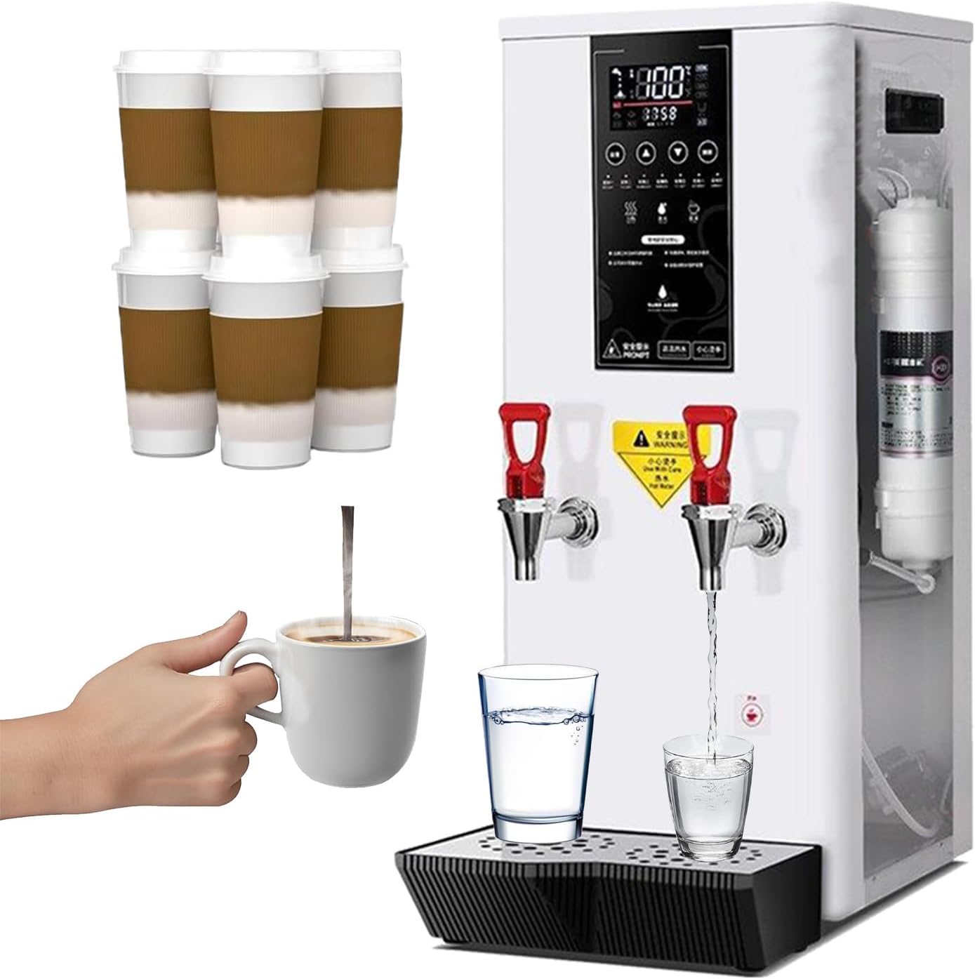 Hot Water Dispenser for Home, 3000W Electric Water Boiler with Dual Faucet, LCD Touch Screen, Commercial Water Boiler for Coffee Tea Restaurant Office,White-hot hot