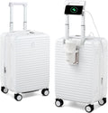 HanTrip Hard Shell Suitcases Airline Approved 20 Inch Carry on Luggage, Expandable Travel Luggage Carry on Luggage with Cup Holder Charger Built in, Lightweight Small Suitcases with Wheels, White