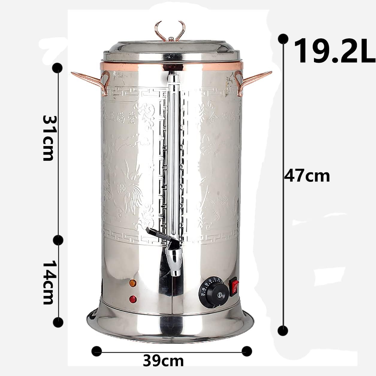 Hot Water Boiler Dispenser Tea Urn, Catering Boiler with Water Gauge & Automatic Temperature Control, for Brewing Commercial Office Home Party,Brass,19.2L