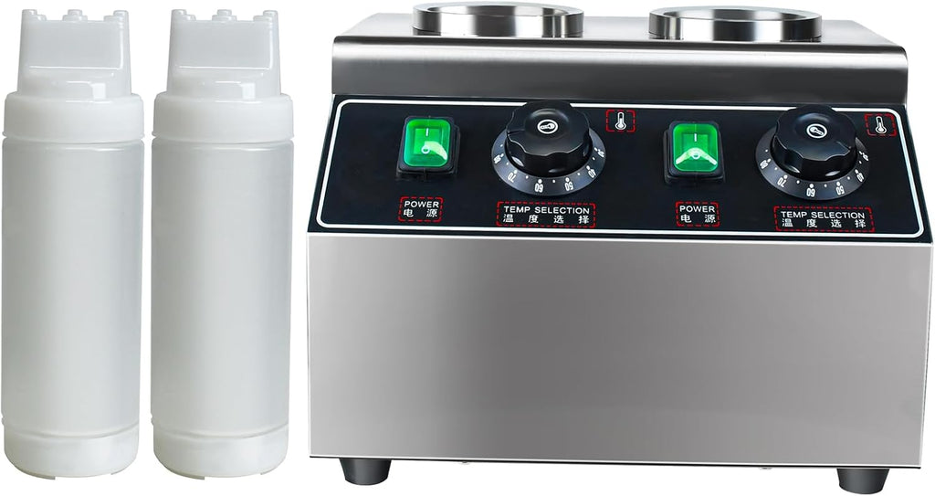 KOOTEN Cheese Warmer Electric Sauce Bottle Warmer Hot Chocolate Warmer and Dispenser 0.68x2 Qt Commercial Hot Fudge Warmer 86-185℉Sauce Warmer Dispenser,Double Bottles Nacho Cheese Warmer