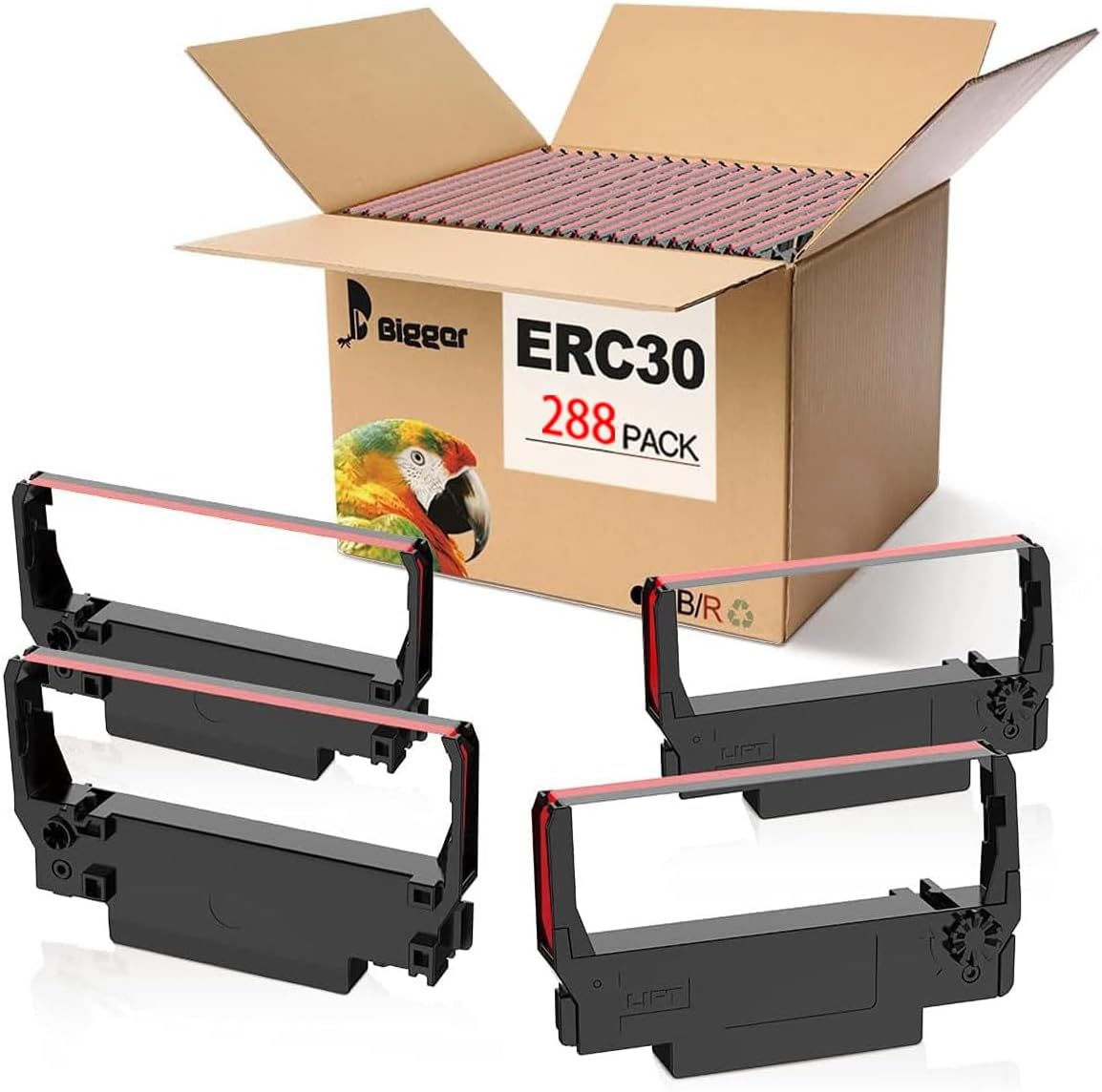 Bigger Replacement for ERC-30, ERC 30 34 38 B/R Compatible Ribbon Used with Epson ERC30 ERC34 ERC38 NK506 Printer (Black and Red, 288 Pack)