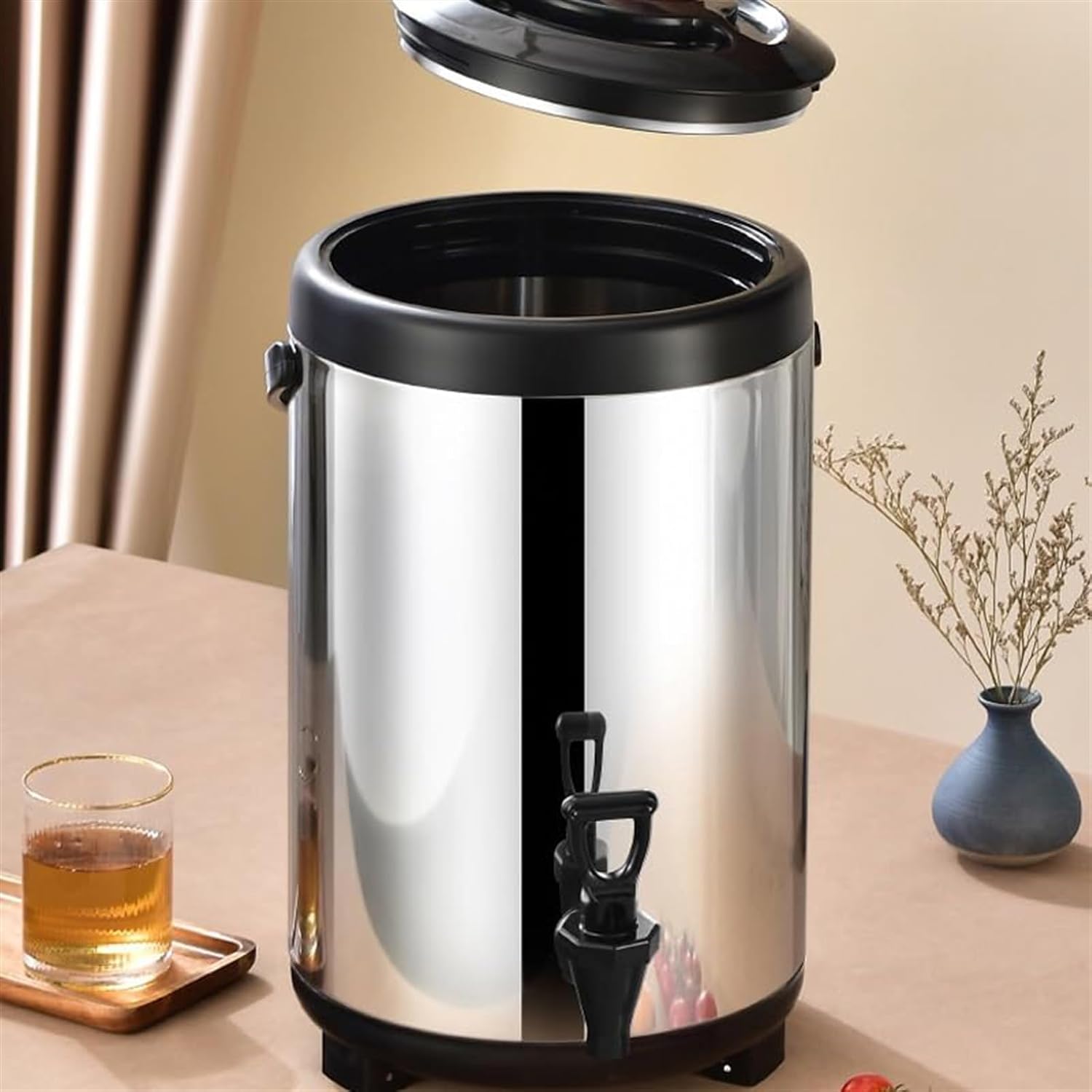 Hot and Cold Water Dispenser with Faucet Portable Insulated Beverage Kettle 8L-12L Large Capacity Stainless Steel Tea Coffee Dispenser Water Bottle (A 12L)