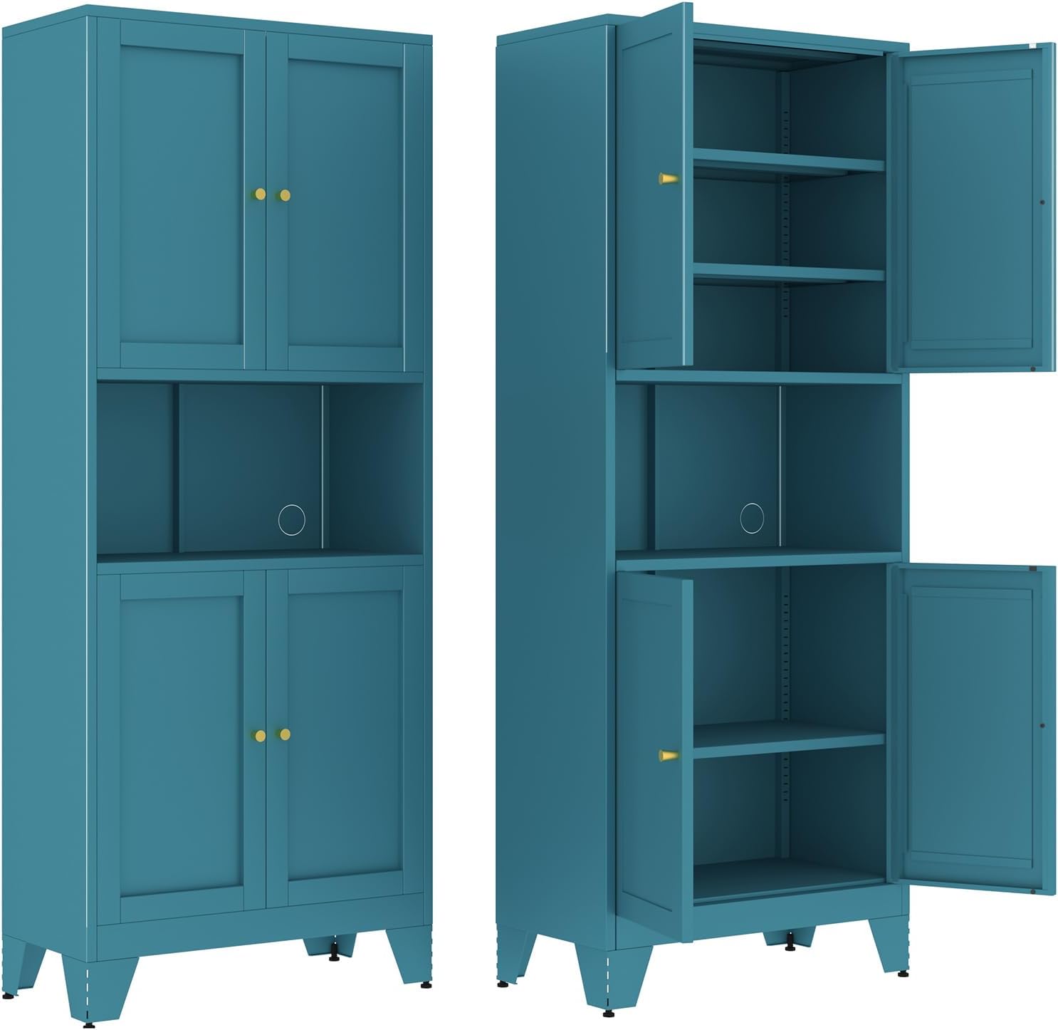 68.9'' Metal Pantry Cabinet, Kitchen Pantry Storage Cabinets with Doors and Microwave Shelf, Tall Freestanding Storage Cabinets with Anti-tip Design, for Dining Room Living Room Bathroom(Blue)