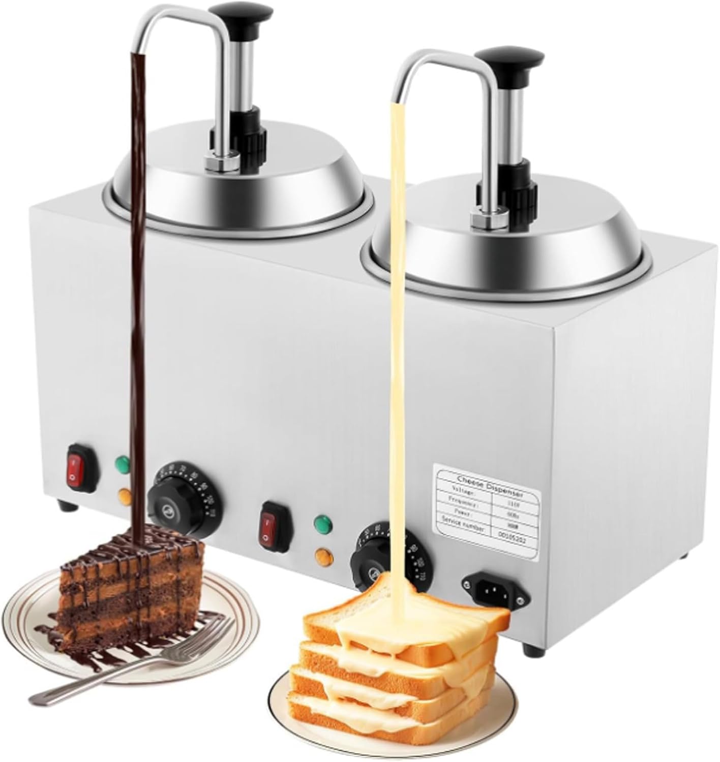 Cheese Dispenserwith 2 Pumps,2 x 2.5L Stainless Steel Hot Cheese Dispenser, Electric Seasoning Sauce Warmer,Temperature Control 32°-230°F for Home Restaurant Snack Bar