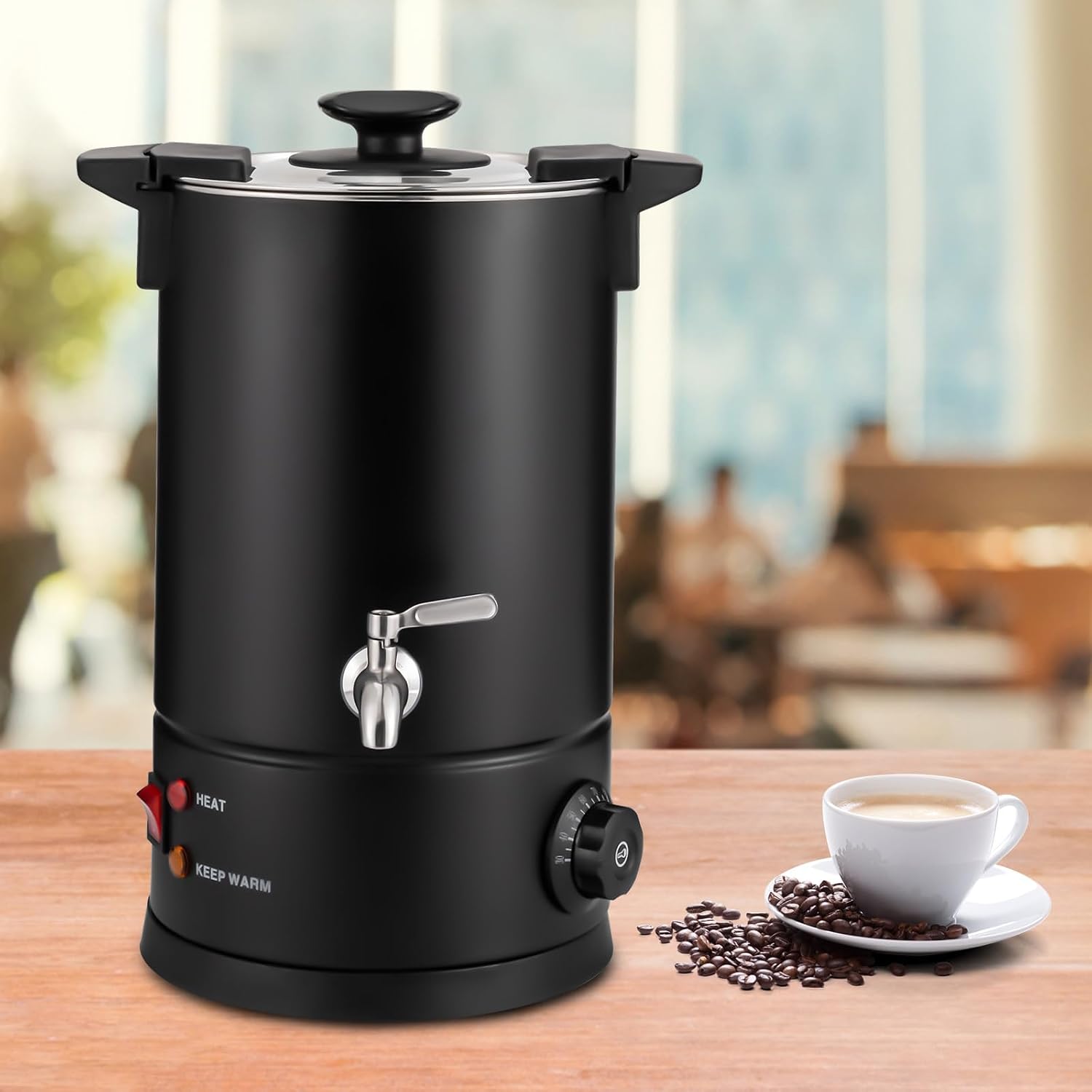 1KW Electric Coffee Urn & Hot Water Dispenser - 8L Stainless Steel Tea, Coffee & Hot Chocolate Maker for Cafes, Buffets, Offices & Catering - Temperature Range 30-110°C/86-230°F