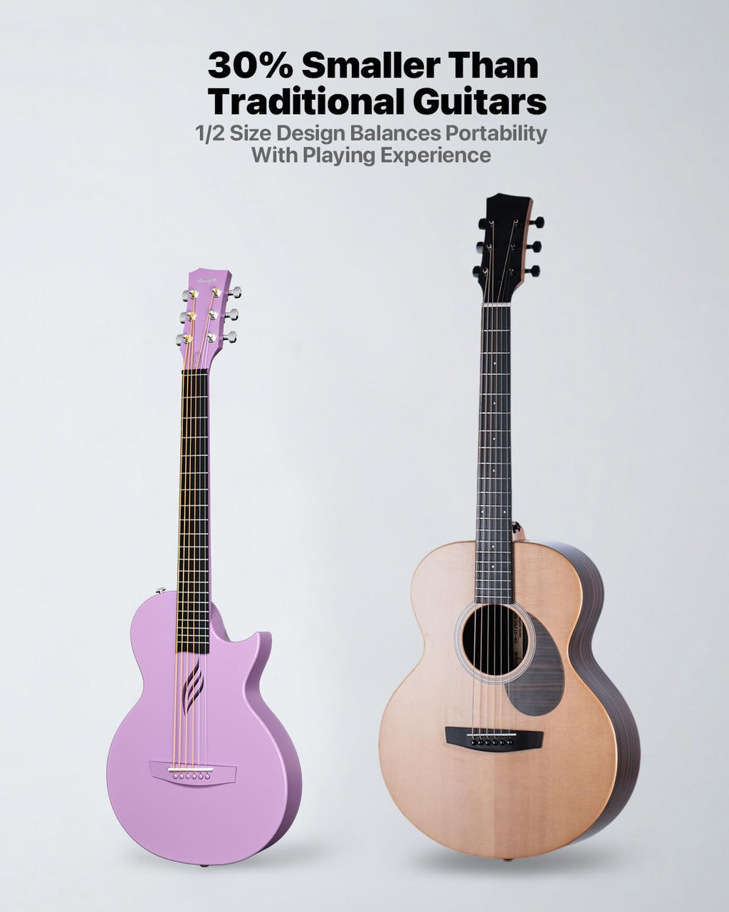 Enya Nova Go Carbon Fiber Travel Acoustic Guitar | 1/2 Size Lightweight Moisture-Proof Guitara | Adult & Beginner Portable Guitar with Gig Bag & Accessories (Purple)