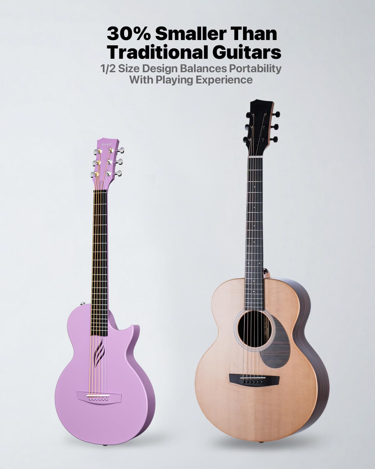 Enya Nova Go Carbon Fiber Travel Acoustic Guitar | 1/2 Size Lightweight Moisture-Proof Guitara | Adult & Beginner Portable Guitar with Gig Bag & Accessories (Purple)