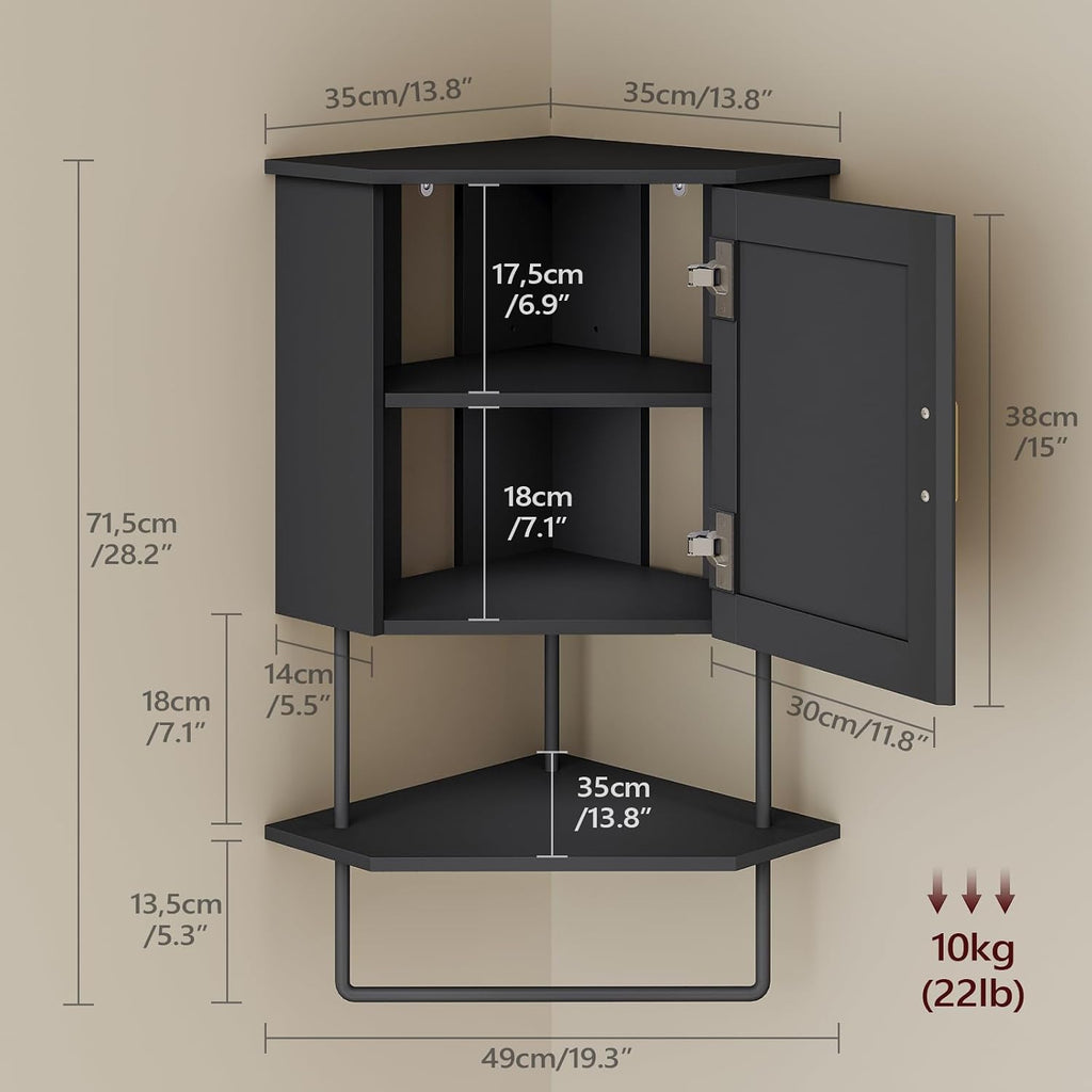 MAHANCRIS Bakers Rack and Corner Wall Cabinet Bundle, Microwave Stand with Power Outlet, Wall Mount Storage Cabinet with Adjustable Shelf & Towel Bar, for Bathroom Living Room Kitchen, BRHB40E01-WC45