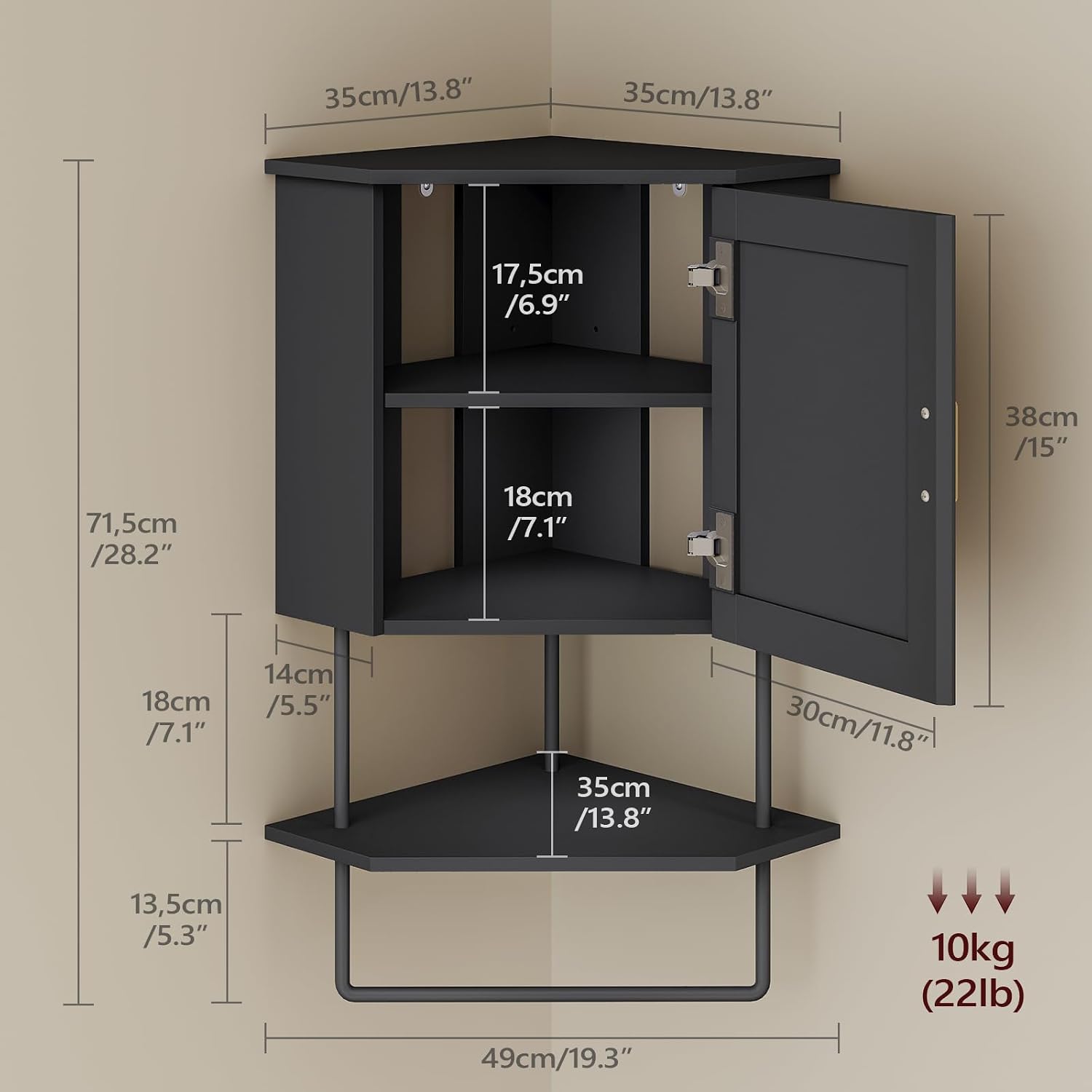 MAHANCRIS Bakers Rack and Corner Wall Cabinet Bundle, Microwave Stand with Power Outlet, Wall Mount Storage Cabinet with Adjustable Shelf & Towel Bar, for Bathroom Living Room Kitchen, BRHB40E01-WC45