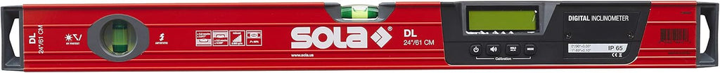 SOLA LSB24D Big Red Aluminum DIGITAL Box Beam Level with 2 60% Magnified Vials and Carrying Case, 24-Inch