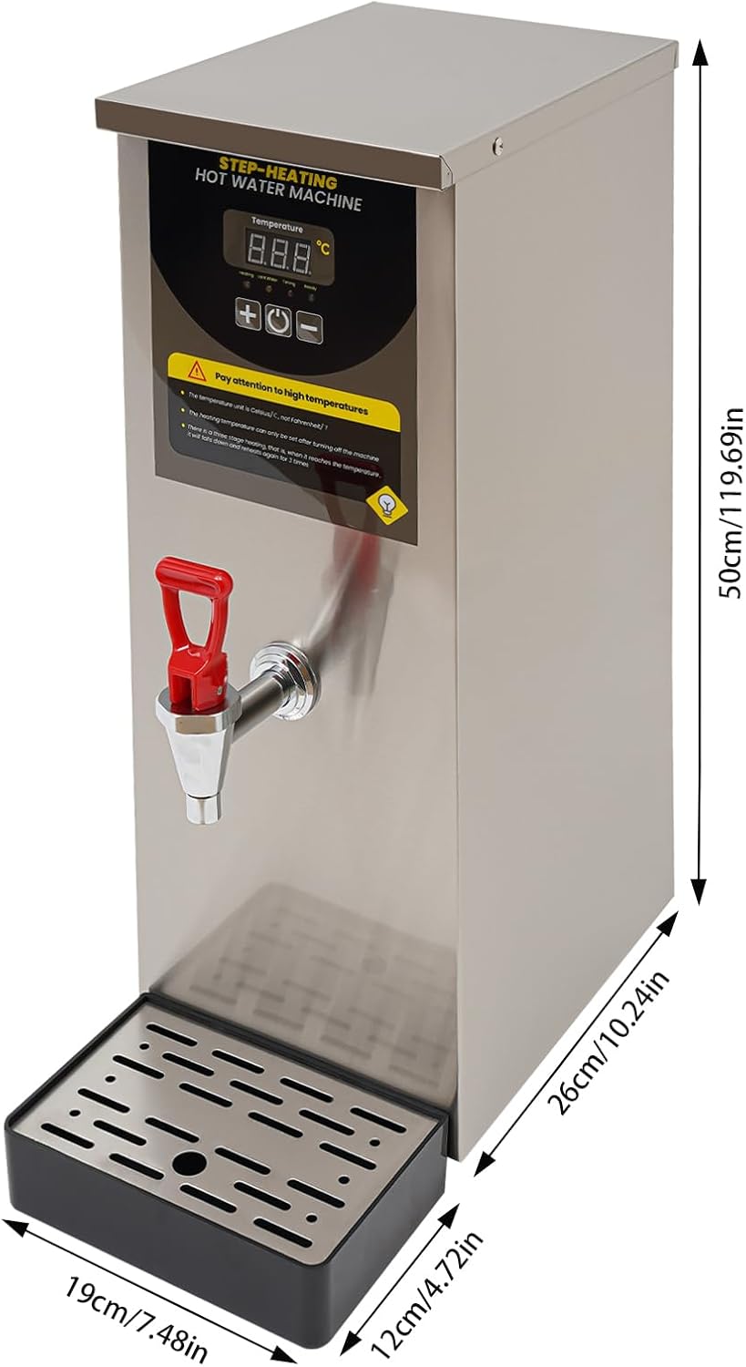 Commercial Water Dispenser,8L/2.11Gal Step-Heating Electric Water Boiler Hot Water Machine with Drip Tray,Large Instant Hot Water Dispenser for Homes Caterers Restaurants Offices (Silver)