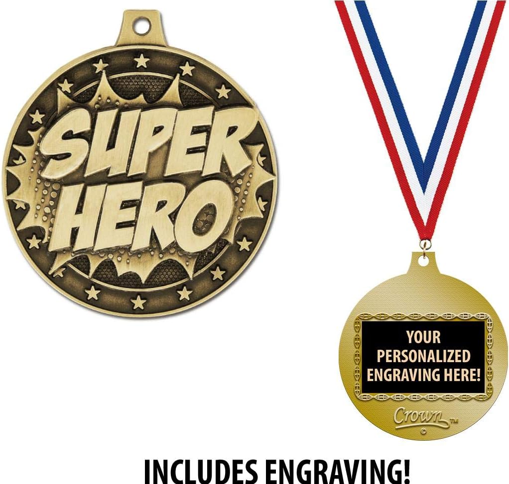 Crown Awards Superhero Medals, 2' Gold Superhero Medal Award with Free Custom Engraving