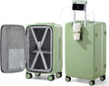 Hanke 24 Inch Checked Luggage with Cup Holder and USB Ports,Top Opening Hard Shell Suitcase with Wheels,Aluminum Frame Trunk Luggage with Foldable Dividers & TSA Lock for Travel, Bamboo Green