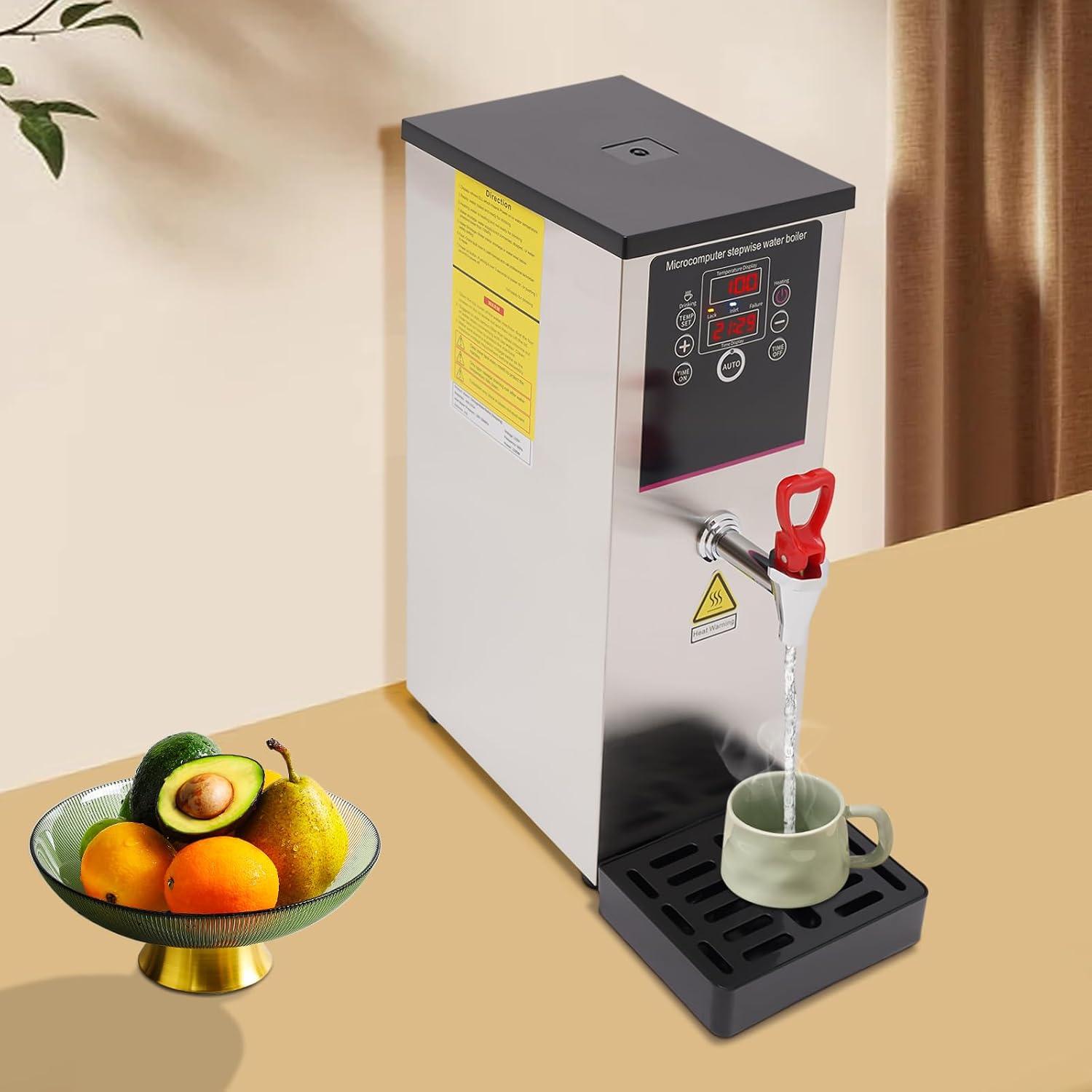 Electric Water Boiler and Dispenser, Commercial Full-Automatic Boiling Water Machine, Stainless Steel Liner and LCD Display for Tea Coffee Shop Dessert Shop Hotel (10L)