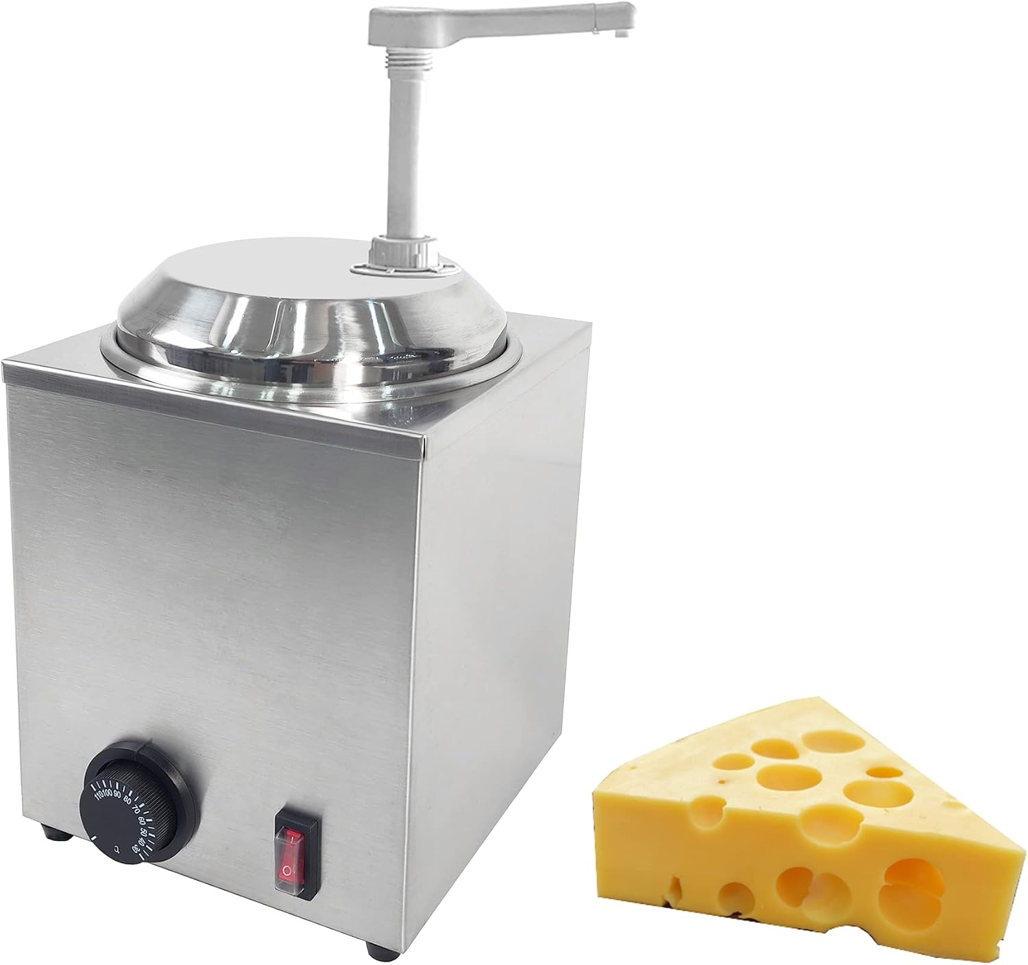 650W Electric Hot Fudge Warmer,Cheese Dispenser with Pump,2.3L Cheese Sauce Warmer Pump Dispenser,Stainless Steel Cheese Pump Dispenser for Fudge Cheese Caramel (A)