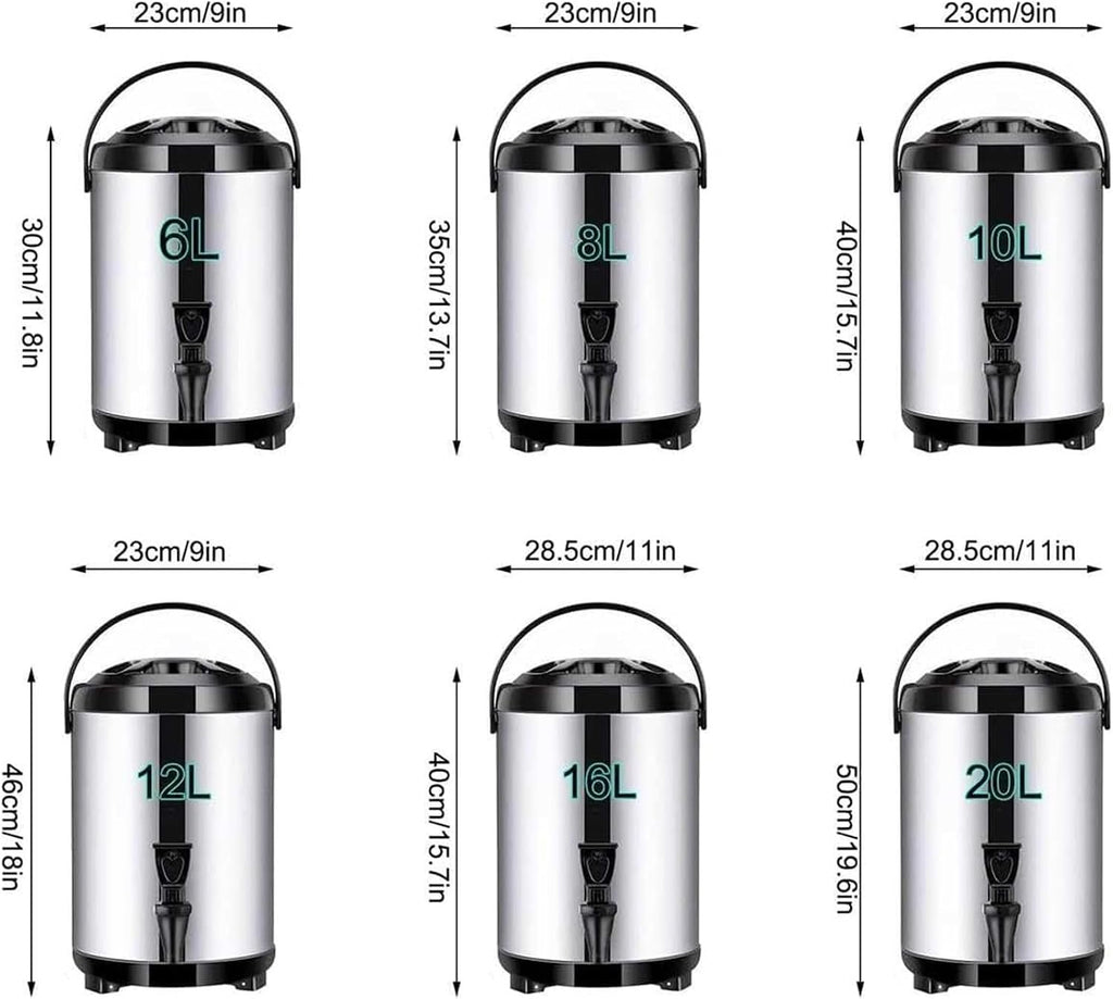 Catering Urn, Stainless Steel Insulated Hot Water Dispenser With Faucet - 6L/8L/10L/12L/16L/20L Milk Tea Barrel For Beverages(12 L)