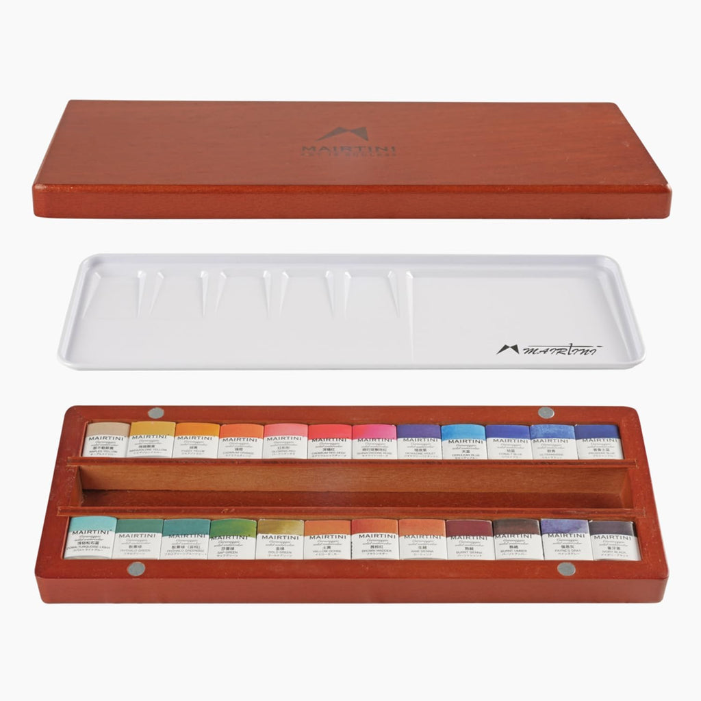 Mairtini Caravaggio series Professional Half Pan Watercolor Set 24 Colors with Wooden Case
