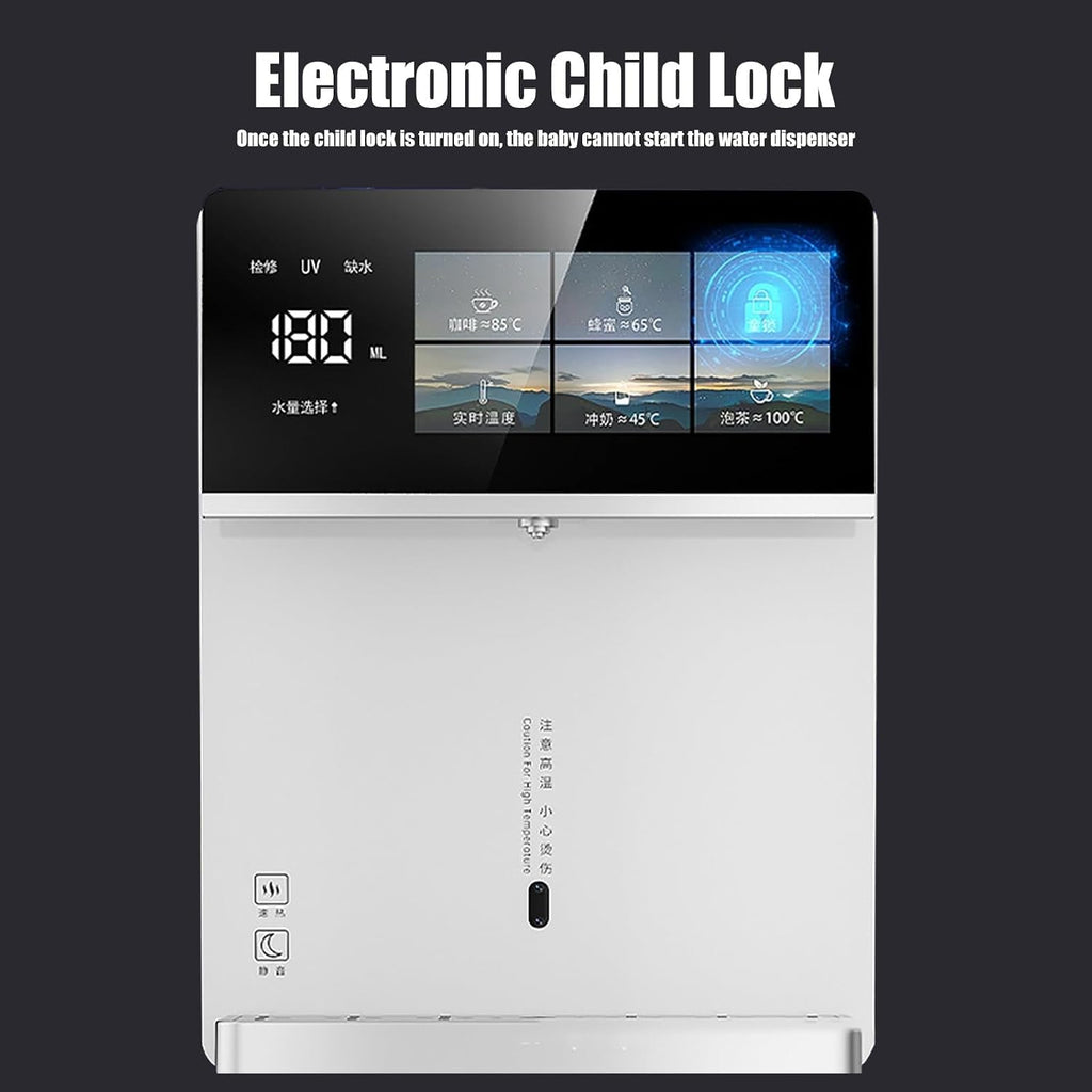 Wall-Mounted Hot Water Dispenser, Instant Water Boiler Lectric Kettles, Touch Screen, with Child Lock, 5 Levels Temperature Control+ 4rd Level Water Volume Control, for Office,A