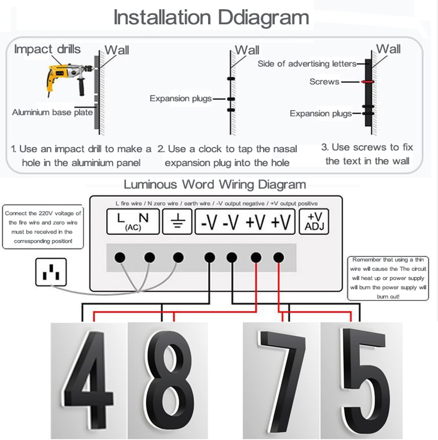 House numbers light up, Stainless Steel Lighted House Numbers For Outside, Up-Scale Modern Black Look, Illuminated House Numbers, Blue Light.