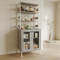 Takywep Coffee Bar Cabinet, Kitchen Bakers Rack + Power Outlet, Pantry Cabinet + RGB LED Lights + Music Sync, Display Cabinet + Glass Doors + Adjustable Shelves, 66.9' h，Gray