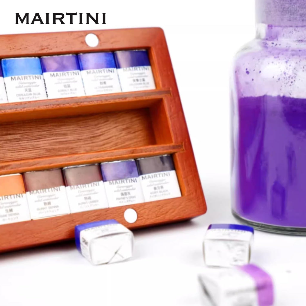 Mairtini Caravaggio series Professional Half Pan Watercolor Set 24 Colors with Wooden Case