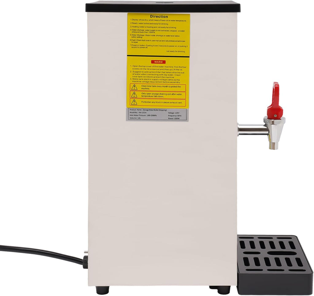Commercial Hot Water Dispenser, 10L/2.64gal Electric Water Boiler with Inlet Pipe & Drip Tray Digital Display Screen Step-Heating Hot Water Maker for Large Homes Caterers Restaurants, Silver