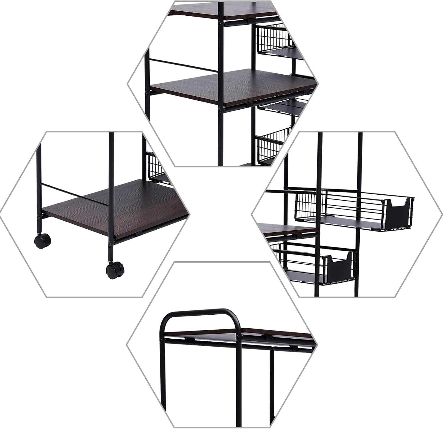 5-Tier Kitchen Standing Baker's Rack with Power Outlet, Kitchen Storage Rack with Wire Basket