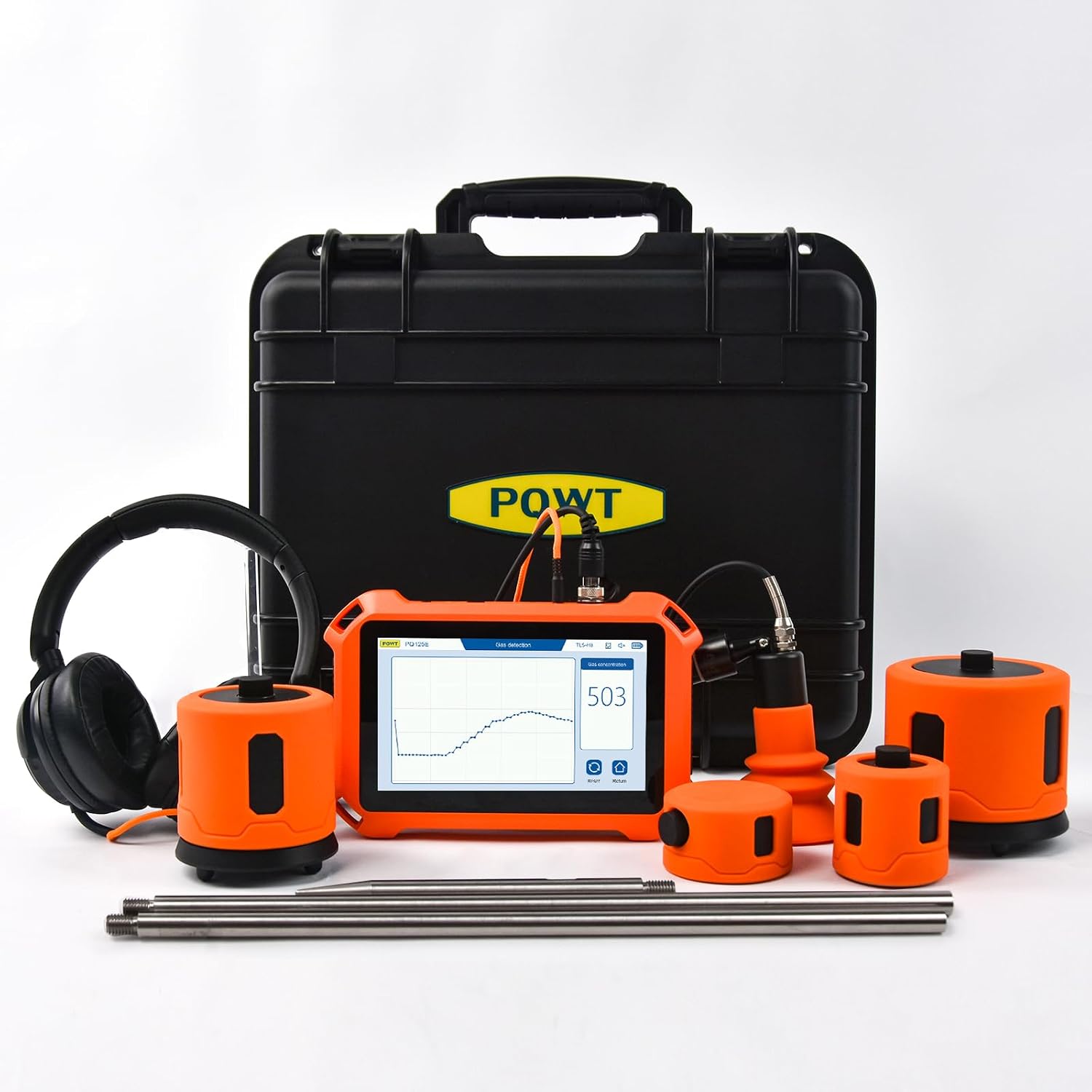Underground Water Leak Detectors PQ125E All Scenario and Gas Wall Pipe Water Leakage Detection with Touchscreen Earphone and Carrying Case Multi Sensor Acoustic Pipeline Sound Intensifier