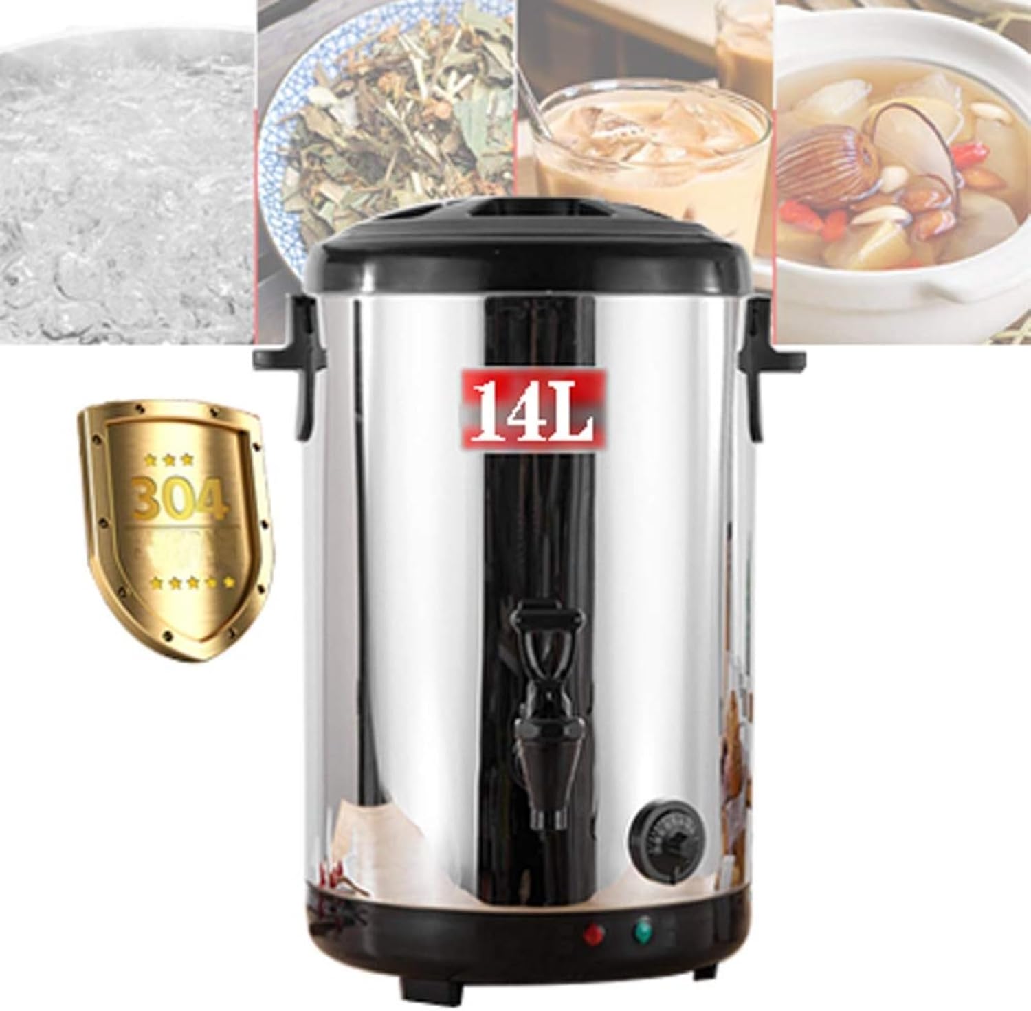 Commercial Coffee Boiler Large Groups,Electric Hot Water Urn,Double Wall Stainless Steel,Insulated Beverage Server/Dispenser in Black (Black 14L)