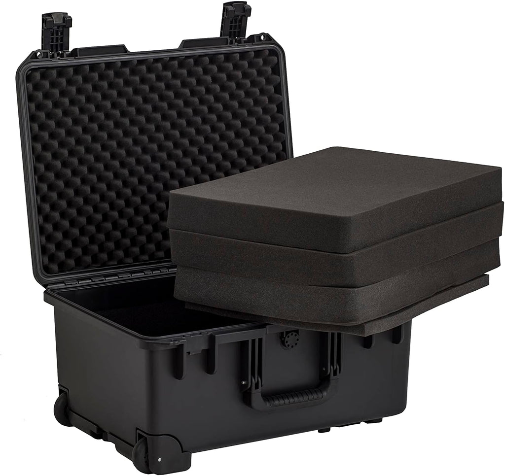 MEIJIA Portable All Weather Waterproof Rolling Hard Case,Camera Case with Customizable Fit Foam,Lightweight design with pull handle and wheels,21.2'x16'x10.51',Black