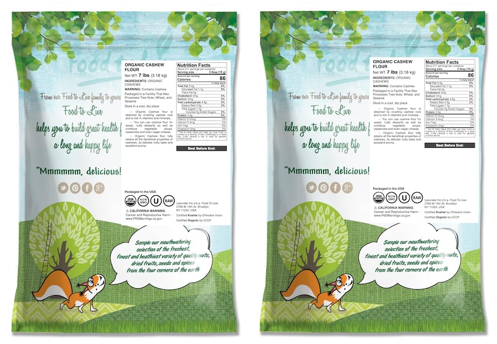 Food to Live - Organic Cashew Flour, 14 Pounds Non-GMO, Finely Ground Nuts, Raw Powder, Natural, Vegan, Paleo, Kosher,High in Protein, Dietary Fiber, Vitamin E,Manganese, Magnesium, and Riboflavin.