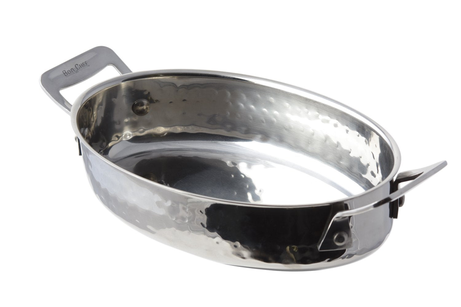 Bon Chef 60029HF Stainless Steel Cucina Oval Casserole Dish, Hammered Finish, 36 oz Capacity, 8-1/2' Length x 4-3/4' Width x 2' Height
