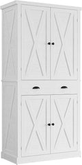 IRONCK Kitchen Pantry Storage Cabinet 72.6' H, with Barn Doors, Drawer, 4 Adjustable Shelves, Freestanding Cupboard, Laundry, White