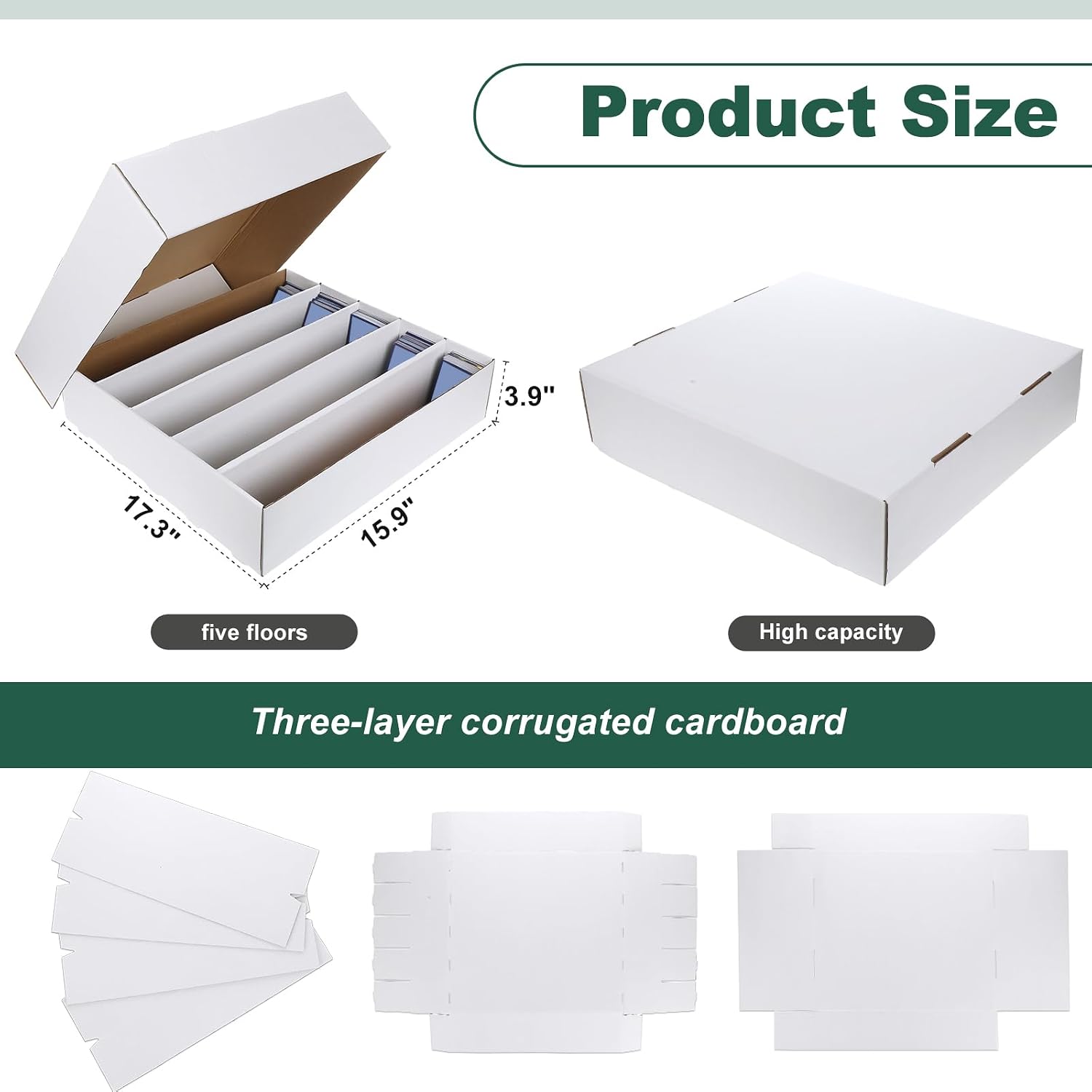 Yexiya 18 Pcs 5000 Count Card Storage Boxes for Trading and Gaming Cards White Cardboard Organizer with Divider Collector Holders Collectibles Box for Sports Basketball Collecting