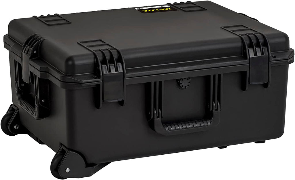 MEIJIA Portable All Weather Premium Rolling Wheels Waterproof Hard Compact Camera Case with Customizable Fit Foam,Pull Handle, 24.6'X19.7'X11.7',Black