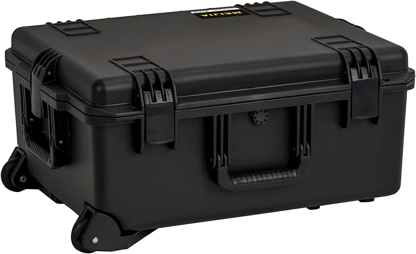 MEIJIA Portable All Weather Premium Rolling Wheels Waterproof Hard Compact Camera Case with Customizable Fit Foam,Pull Handle, 24.6'X19.7'X11.7',Black