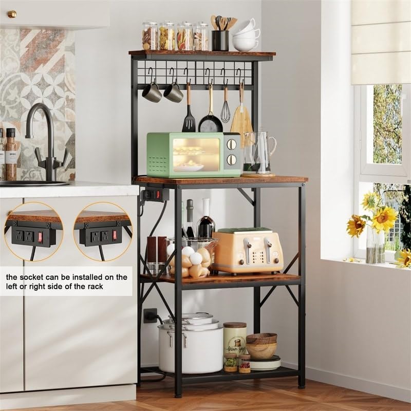Kitchen Bakers Rack with Power Outlet 15.16' d X 21.65' w 49.6' h Brown Metal