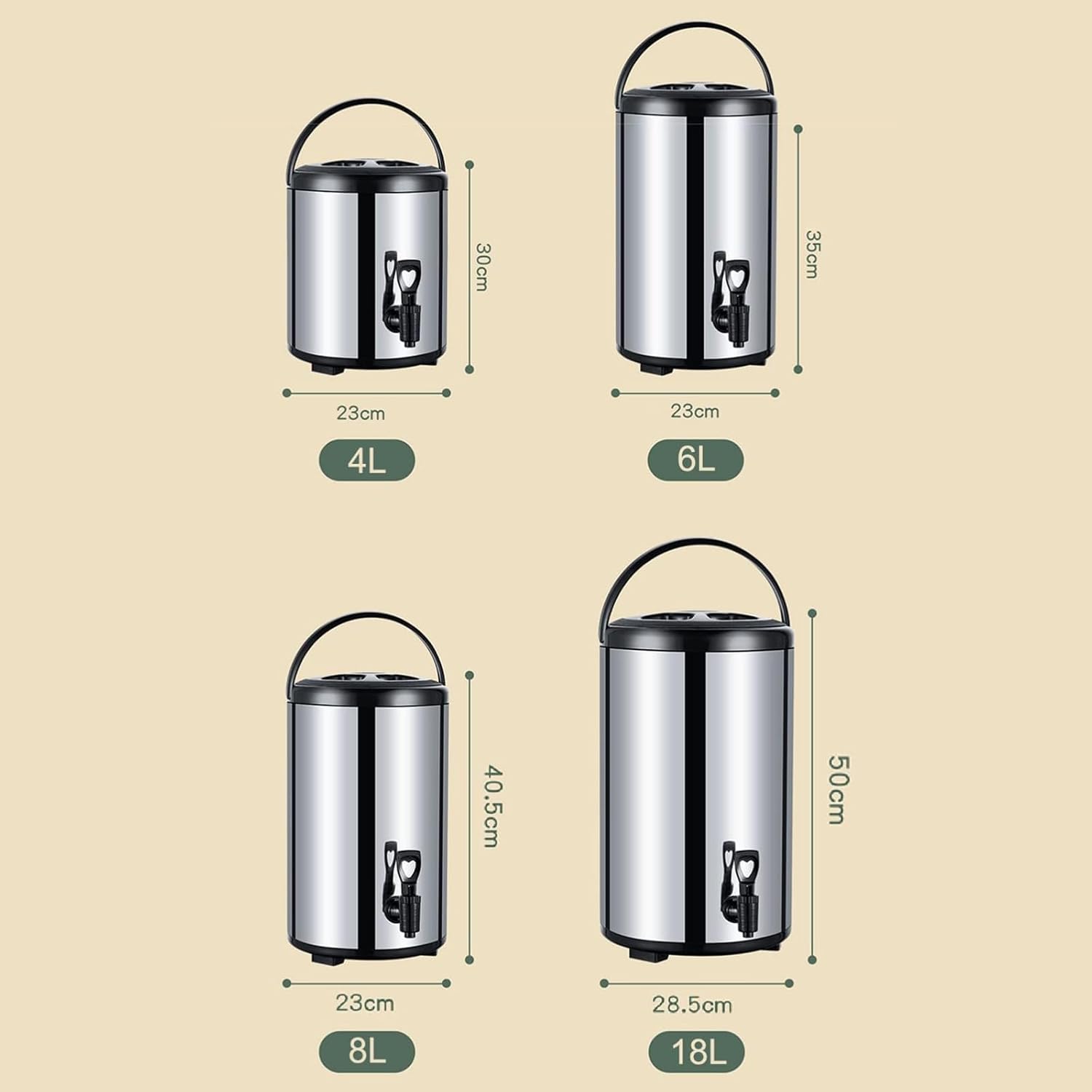 Hot Water Dispensers,Insulated Beverage Dispenser Cold Drink Dispenser, 304 Stainless Steel Hot Milk Dispenser, Picnic Portable Ice Container Coffee Cylinder, Party Buffet Lemonade Tea,13L
