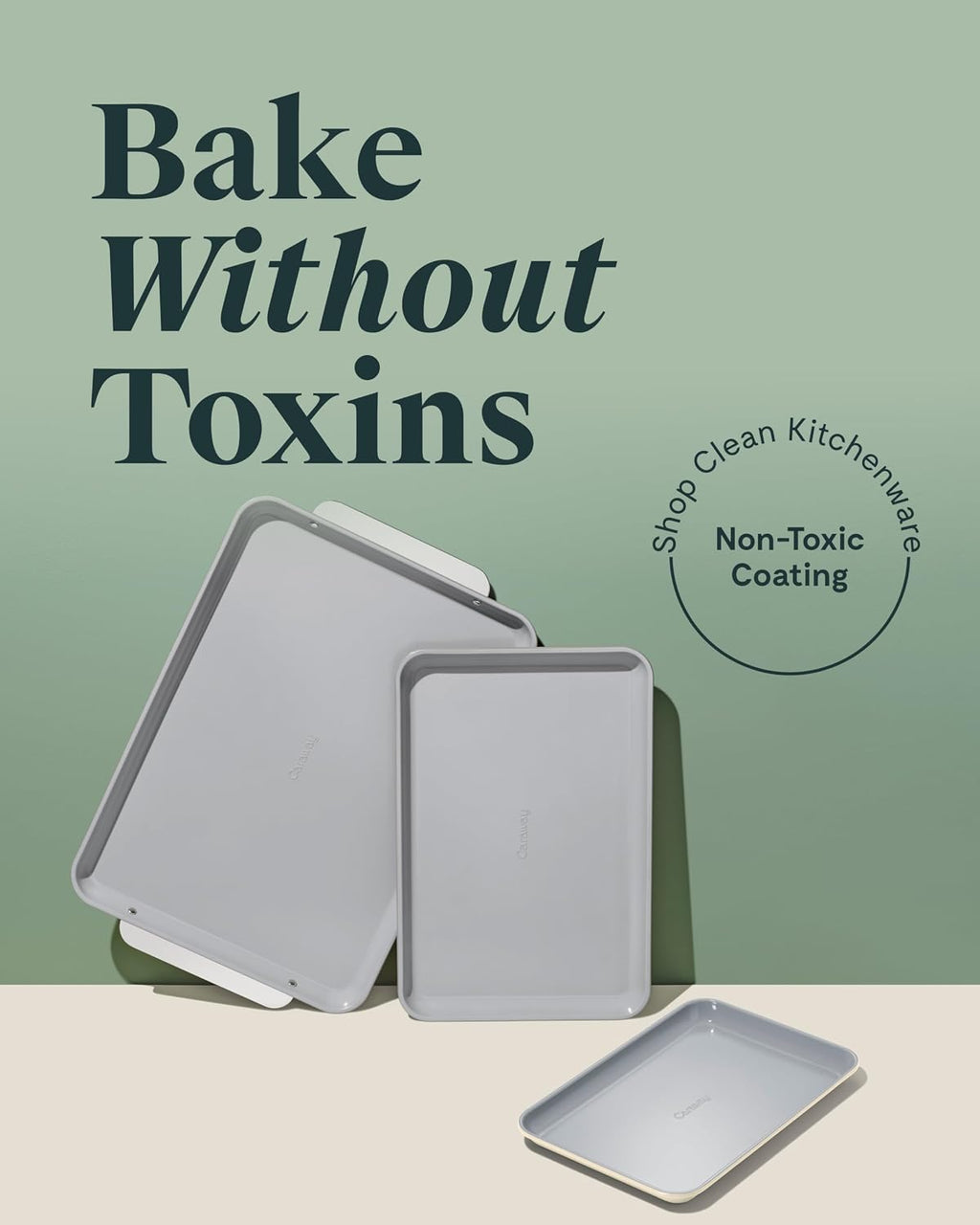 Caraway Non-Stick Ceramic Baking Sheet Trio - Naturally Slick Ceramic Coating - Non-Toxic, PTFE & PFOA Free - 18 x 13' Large, 15 x 10' Medium, & 9' x 13' Small - Slate