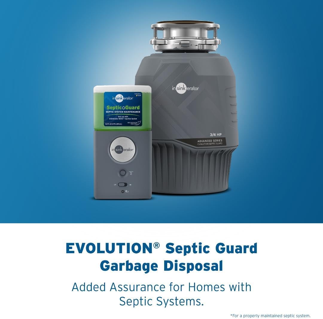 INSINKERATOR Evolution Septic Guard 3/4 HP Garbage Disposal, Advanced Series EZ Connect Continuous Feed Food Waste Disposer and INSINKERATOR BOOST System with Septic Guard