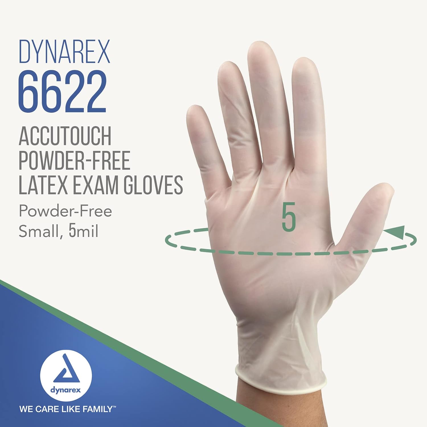 Dynarex 6622 AccuTouch Latex Exam Gloves, Powder-Free - Small 100 Count/Pack of 10