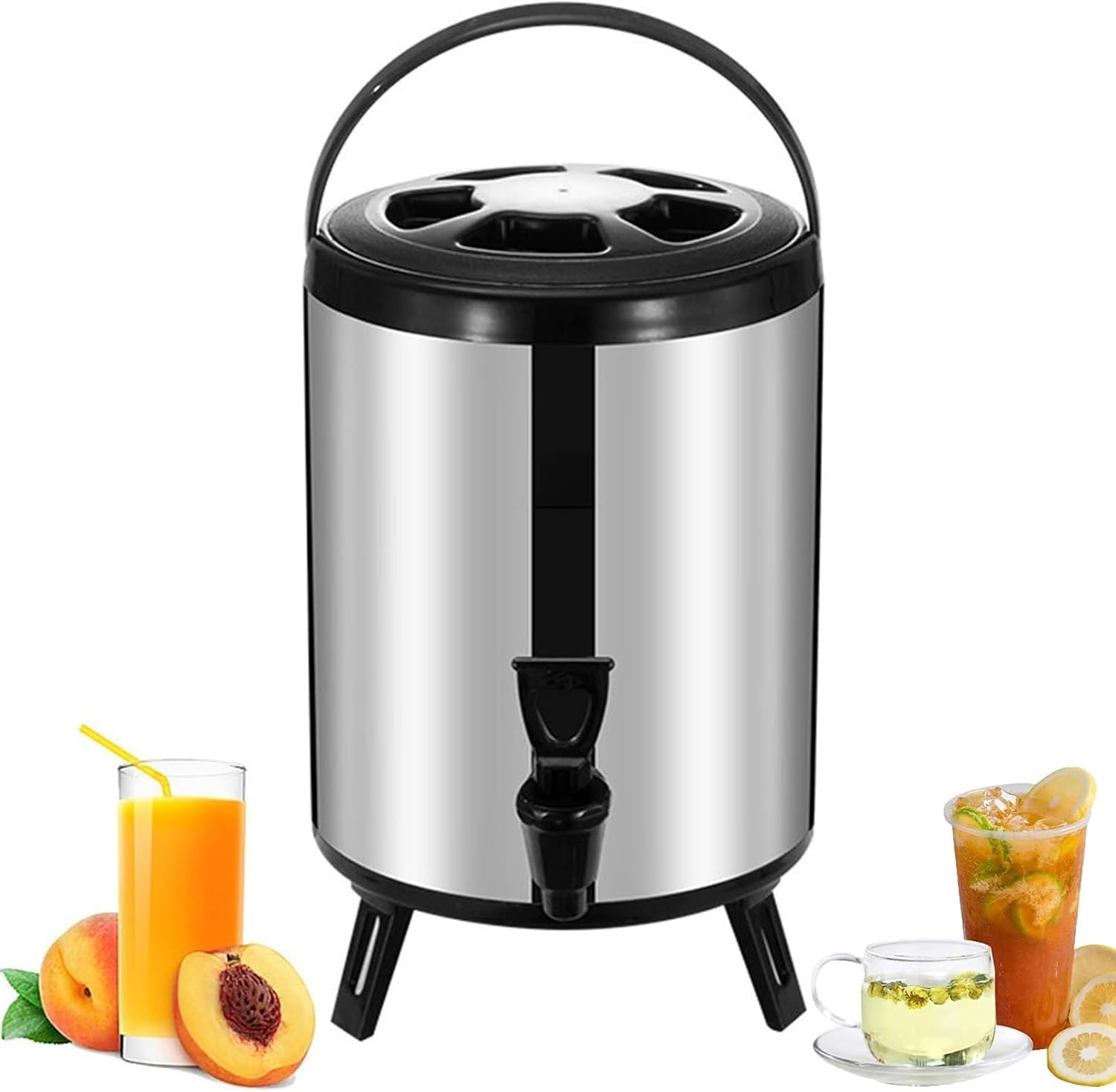 Urn Boiler Hot and Cold Water Dispenser with Faucet Insulated Beverage Dispenser Portable Large Capacity Stainless Steel Tea Coffee Dispenser Water Bottle (8L)