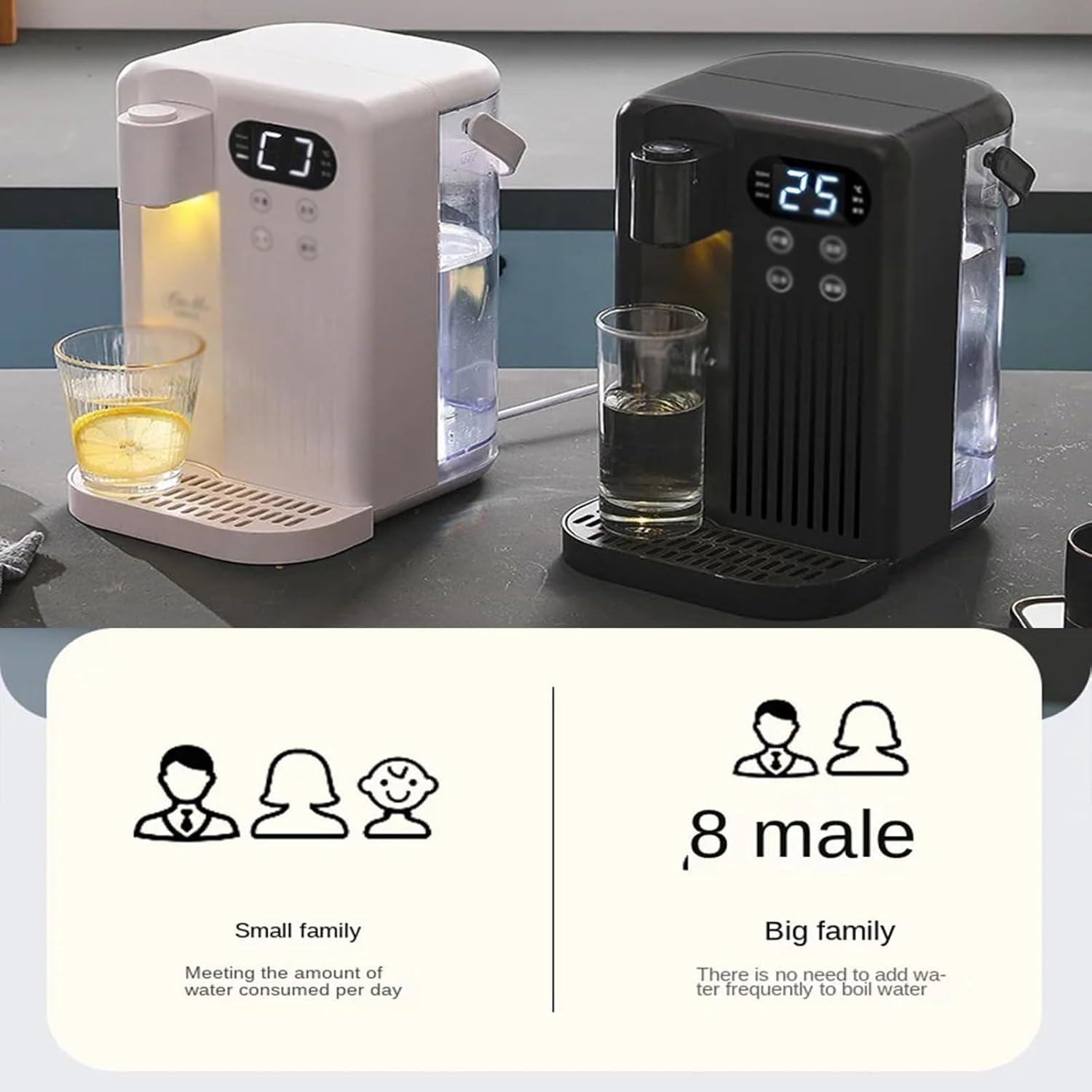 2000W Electric Instant Hot Water Dispenser, Energy Efficient Boiling Kettle with 3L Water Tank, 12 Gear Water Temperature and 8 Gear Water Volume Control, Quick Heating in 3 Seconds,White