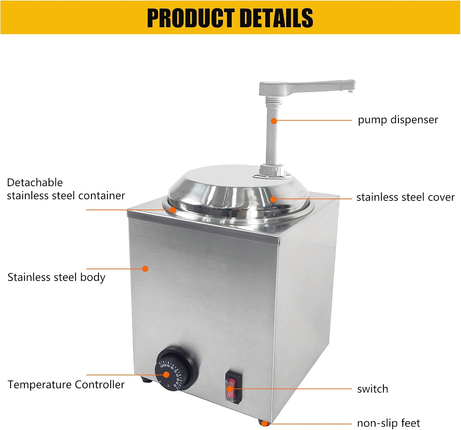 650W Electric Hot Fudge Warmer,Cheese Dispenser with Pump,2.3L Cheese Sauce Warmer Pump Dispenser,Stainless Steel Cheese Pump Dispenser for Fudge Cheese Caramel (B)