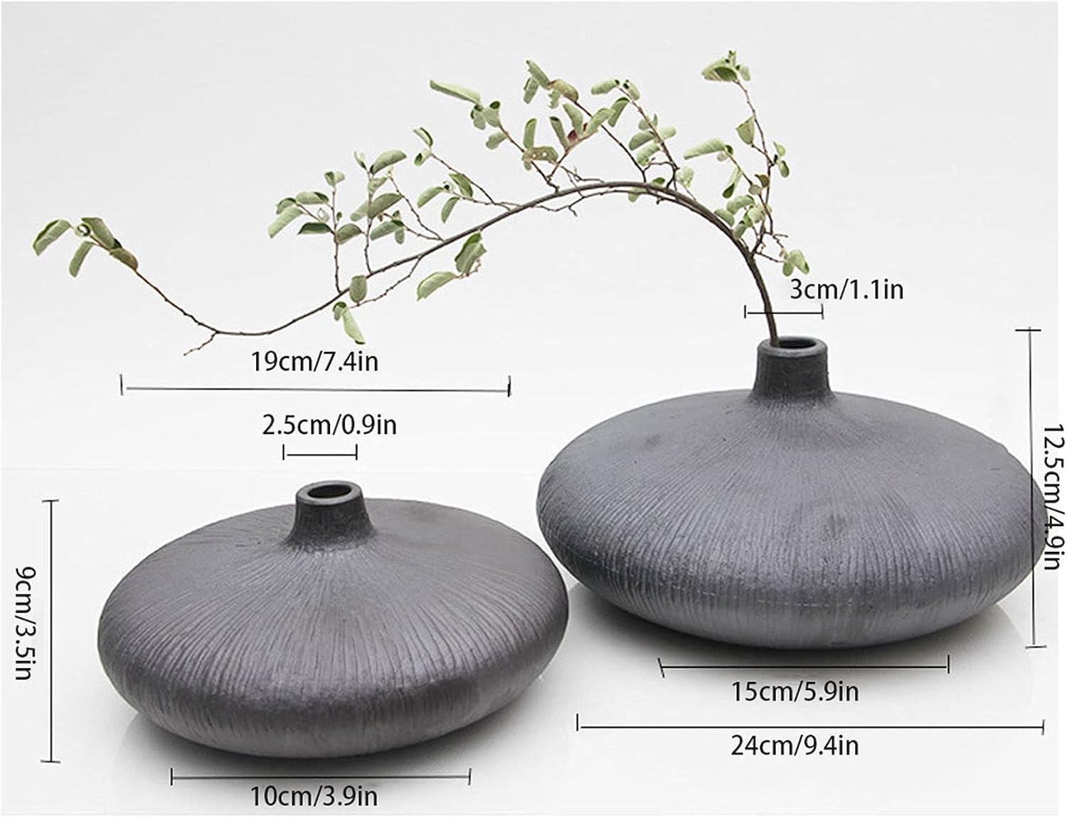 Flower Vase, Chinese Vase, Creative Flat Round Dark Black Small with Ceramic Vase, Modern Minimalist Style, Tea Room, Living Room, Wine Cabinet, Decorative Vases for Home