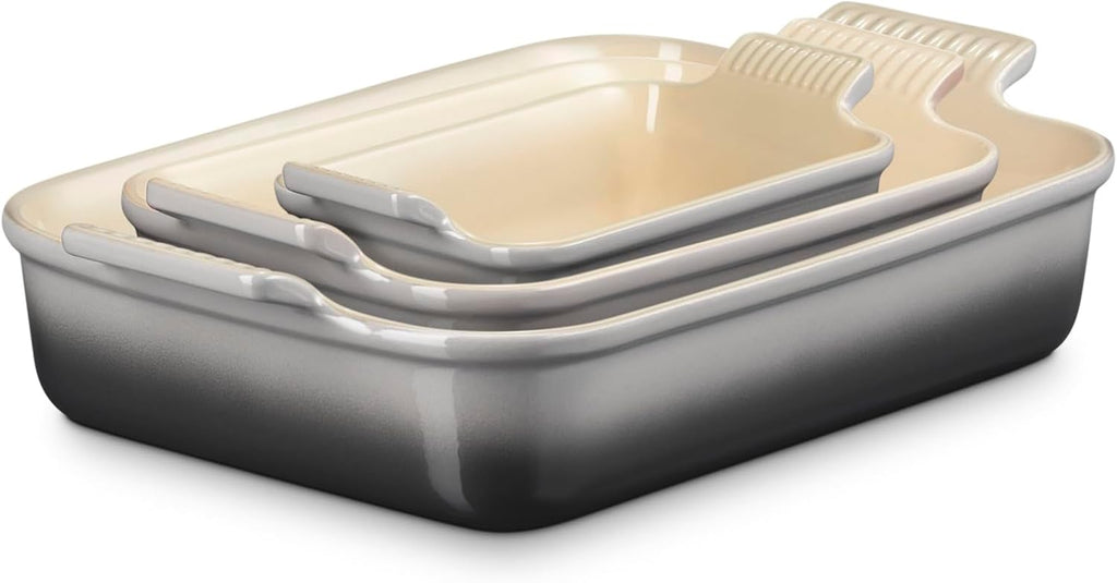 Le Creuset Stoneware Heritage 3-Piece Rectangular Baking Dish Set, Oyster