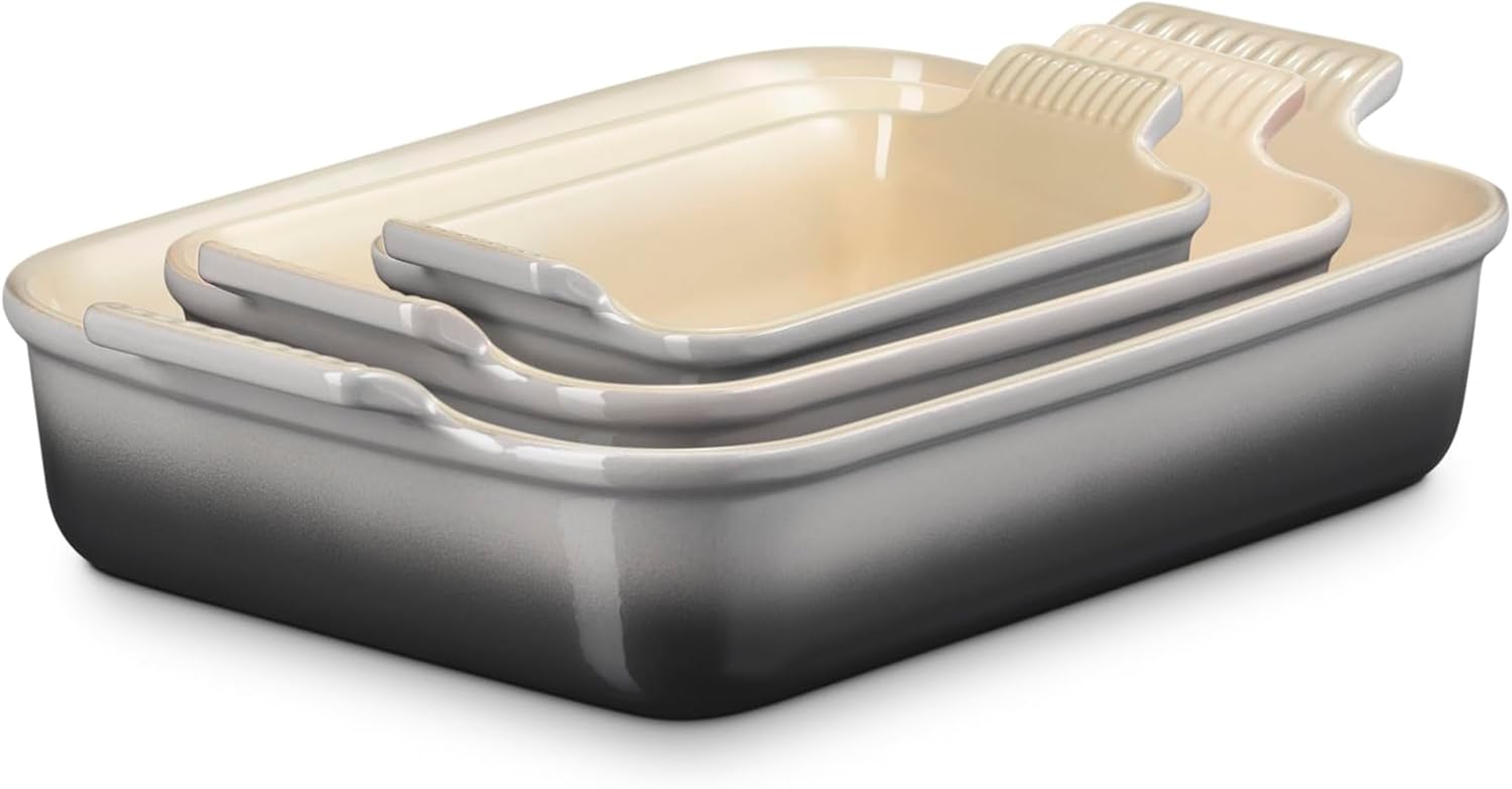 Le Creuset Stoneware Heritage 3-Piece Rectangular Baking Dish Set, Oyster