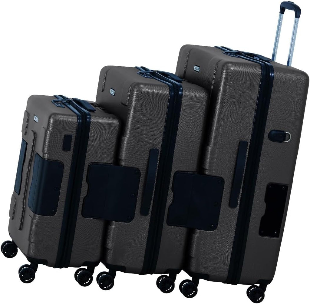 TACH Patented Connecting Hard Shell 3 Piece Luggage Set - 20, 24 & 28 inch Luggage | Carry-On, Medium & Large Rolling Suitcases - Black
